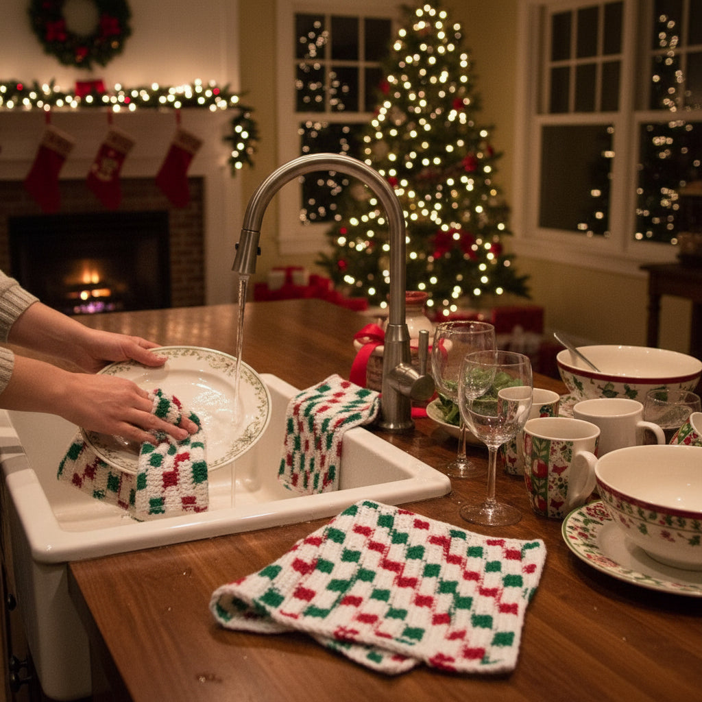 HandMade Cotton Dish Cloths Christmas Colors