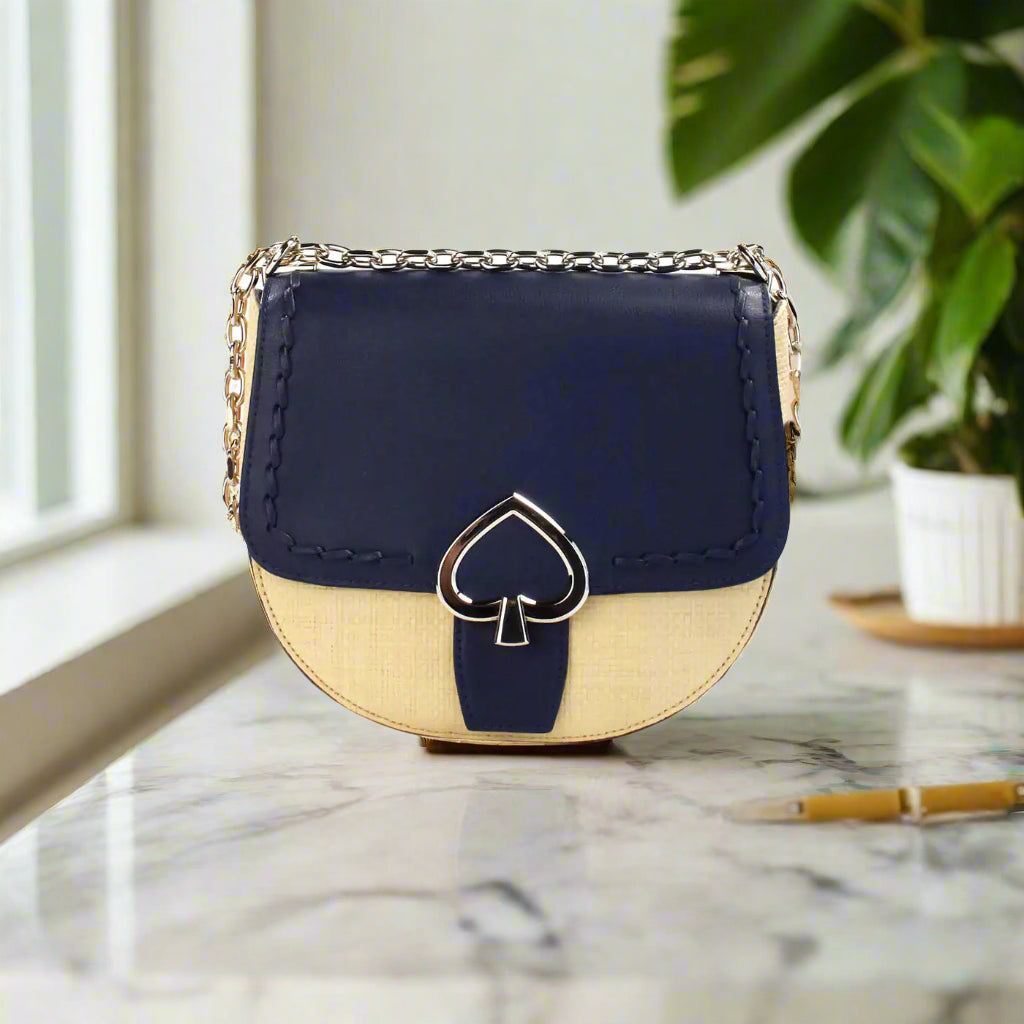 Kate Spade Robyn Straw Nightcap Leather Medium Saddle Bag