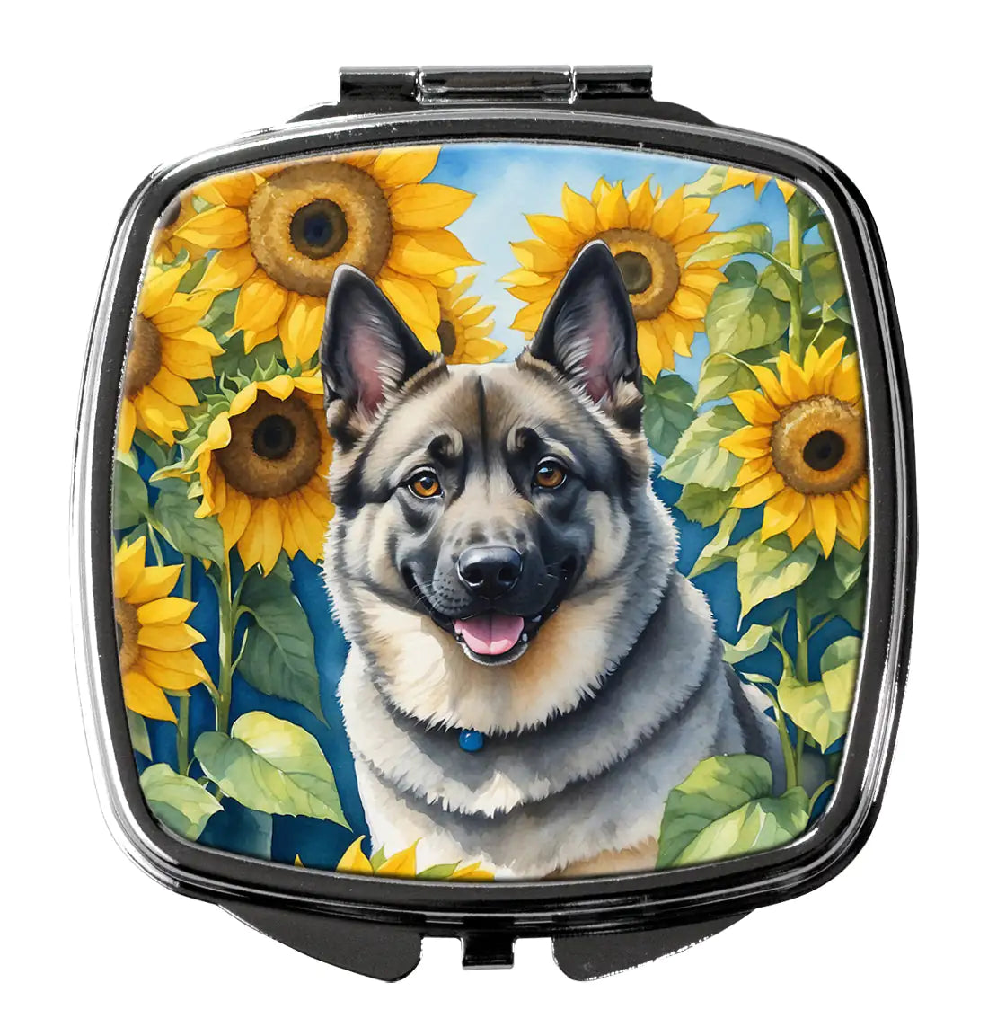 Norwegian Elkhound in Sunflowers Compact Mirror