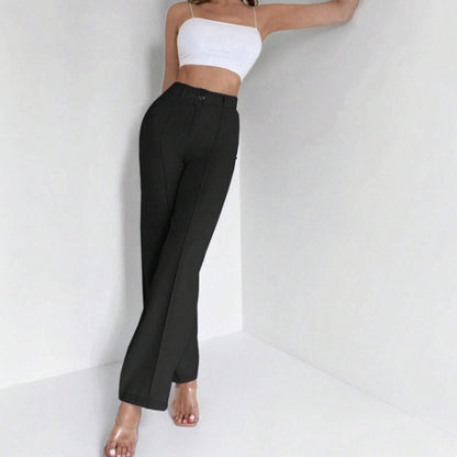 Ladies' Solid Color High Waist Slimming Slim Fit Vertical Micro Flared Pants Suit Pants