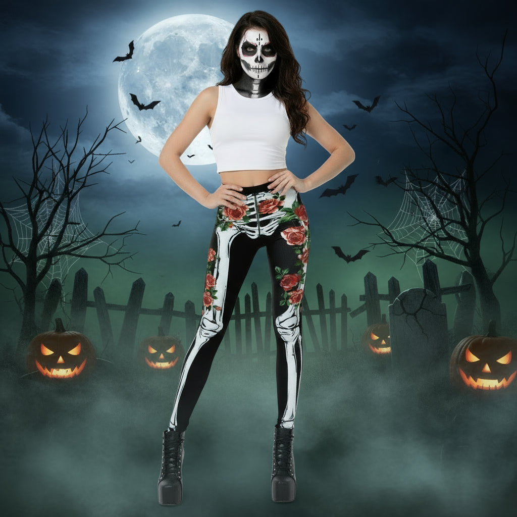 Halloween Costume Horror Ladies Skull Print Leggings