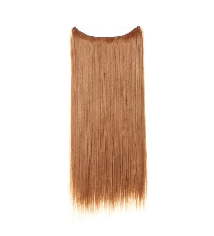 Women's straight one-piece hair extension, warm brown with lighter golden ends