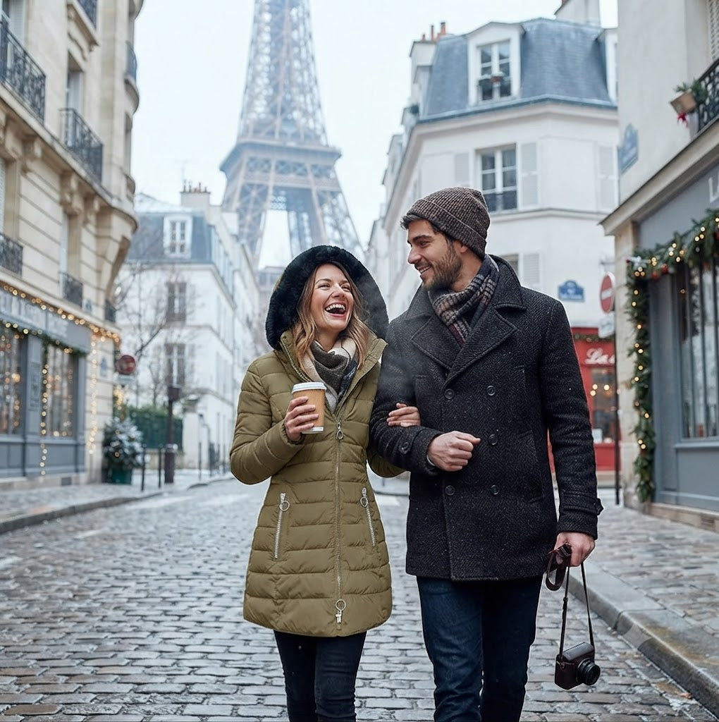 Olive hooded long-sleeve puffer jacket with zipper and drawcord hood