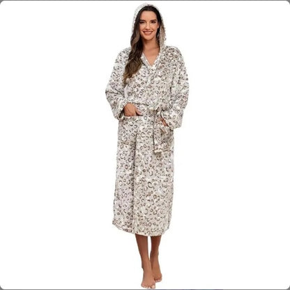 Plush Oversize Winter Soft Warm Long Flannel Bathrobe With Hooded Women Thick Night Fleece