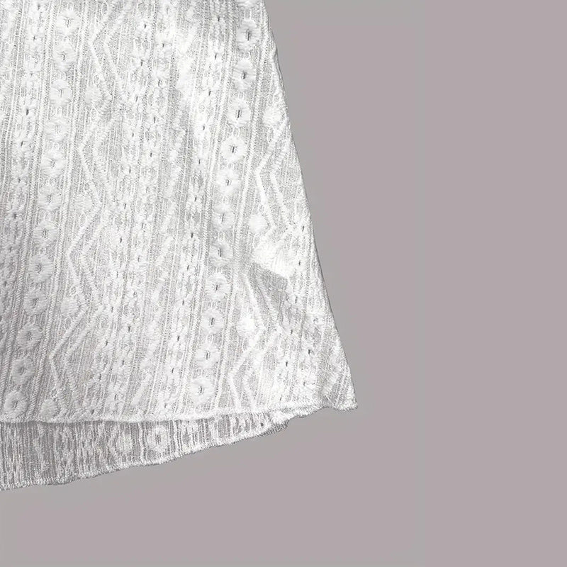 Women's Round Neck Lace Trim Semi-Sheer Blouse - Sexy Half Sleeve Hollow Out Top For Spring&Summer
