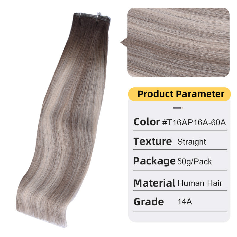 Straight human hair extension weft with small top clip, ash brown