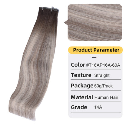 Straight human hair extension weft with small top clip, ash brown