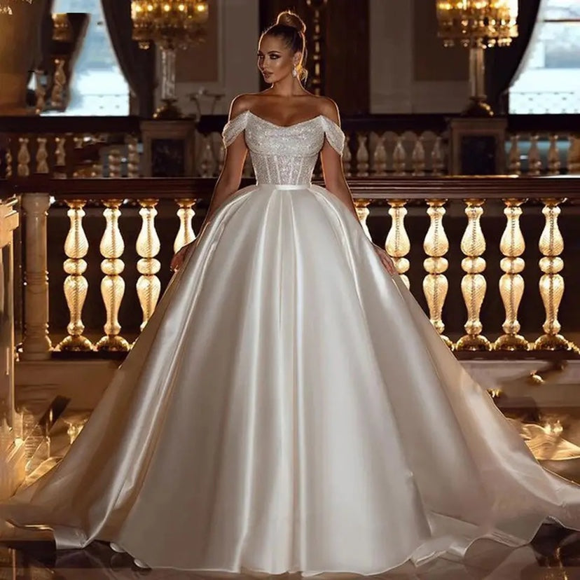 A-Line Off Shoulder Wedding Dresses