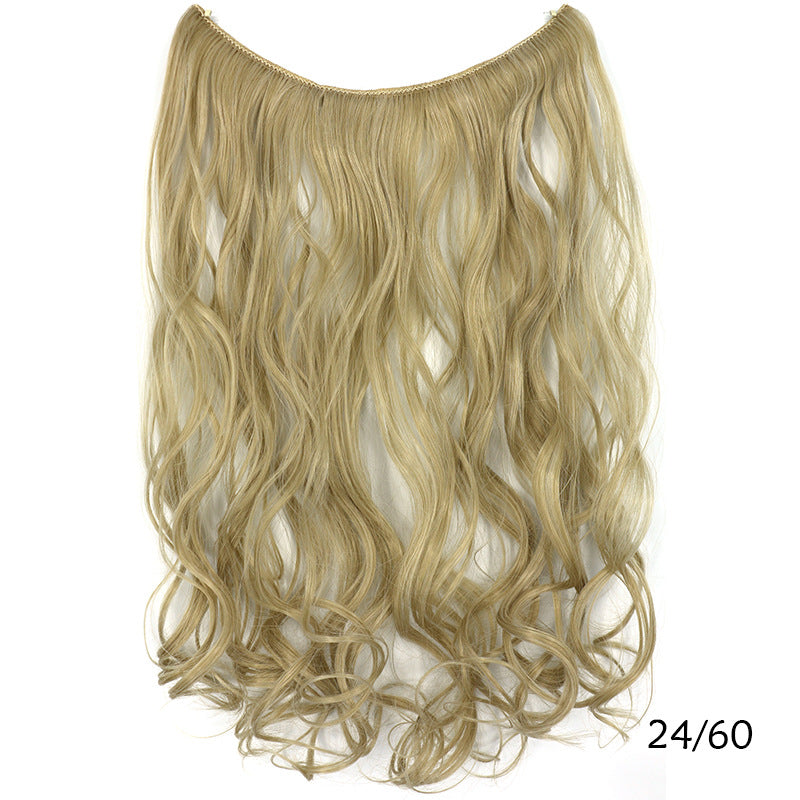 Womens seamless hair extension wig set, long wavy light blonde hair with top band.