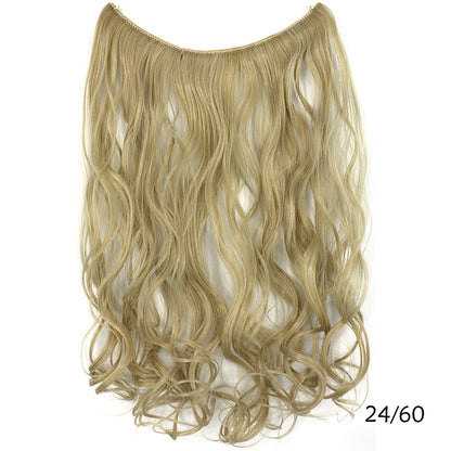 Womens seamless hair extension wig set, long wavy light blonde hair with top band.