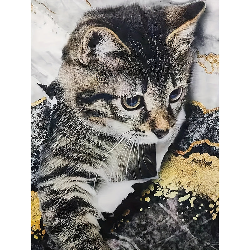 Women's Marble Cat Graphic Print Round Neck Short Sleeve Tee Shirts Tops