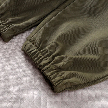 Toddler Boys Pilot Jumpsuit Army Green Long Sleeve Romper, Party Outfits