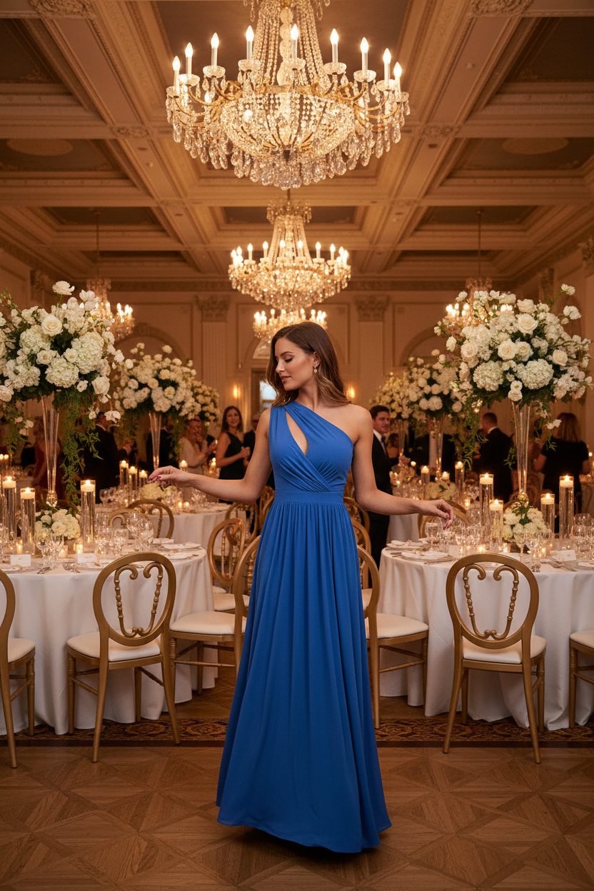 Women's One Shoulder High Split Cutout Sleeveless Elegant Sexy Cocktail Maxi Dress