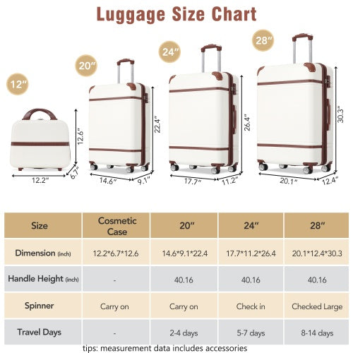 Hard shell Sets 4 Pieces 20x24x28 Luggage's And Cosmetic Case Spinner Suitcase With TSA Lock Lightweight