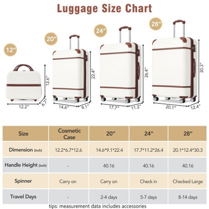Hard shell Sets 4 Pieces 20x24x28 Luggage's And Cosmetic Case Spinner Suitcase With TSA Lock Lightweight