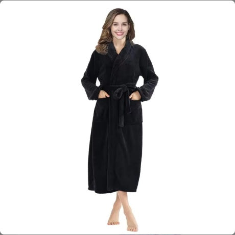 Plush Oversize Winter Soft Warm Long Flannel Bathrobe With Hooded Women Thick Night Fleece