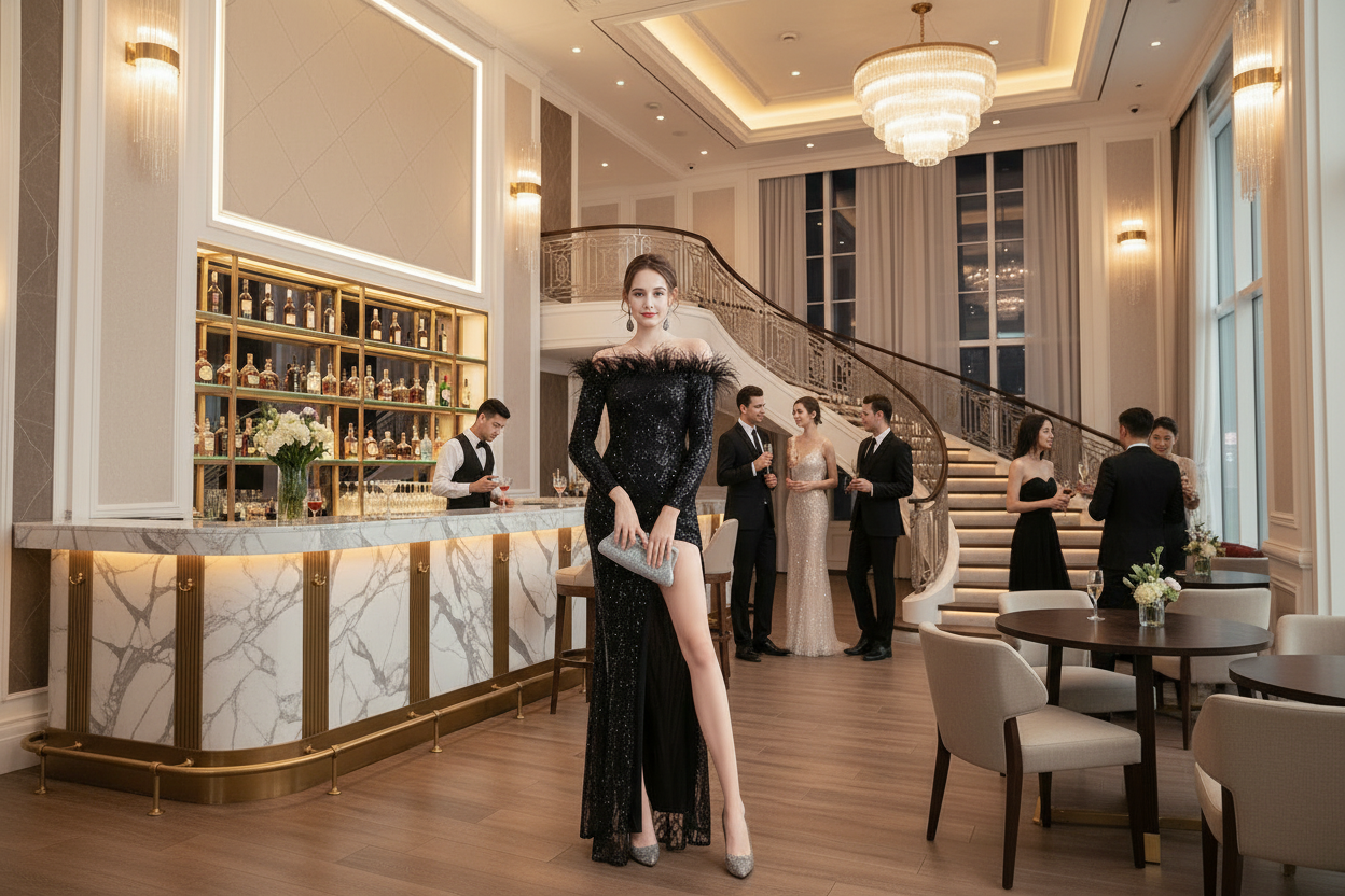 Black off-shoulder long-sleeve sequin mermaid evening dress with side slit