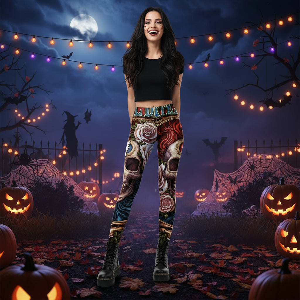 Halloween Skull Pattern Print Ladies Leggings