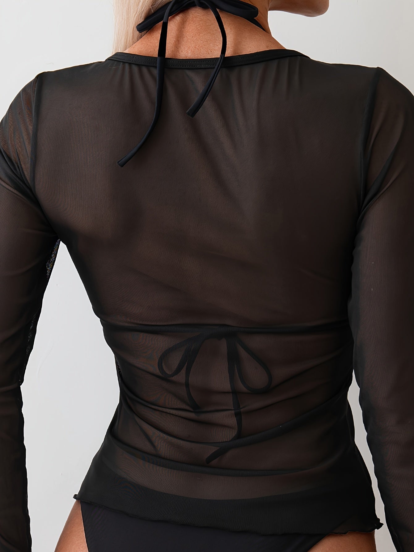 Women's Fashion Swimsuit, Sexy Solid Color Round Neck Sun Protection Shirt, Vacation Style