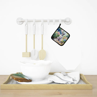 White Boxer Spring Path Pair of Pot Holders