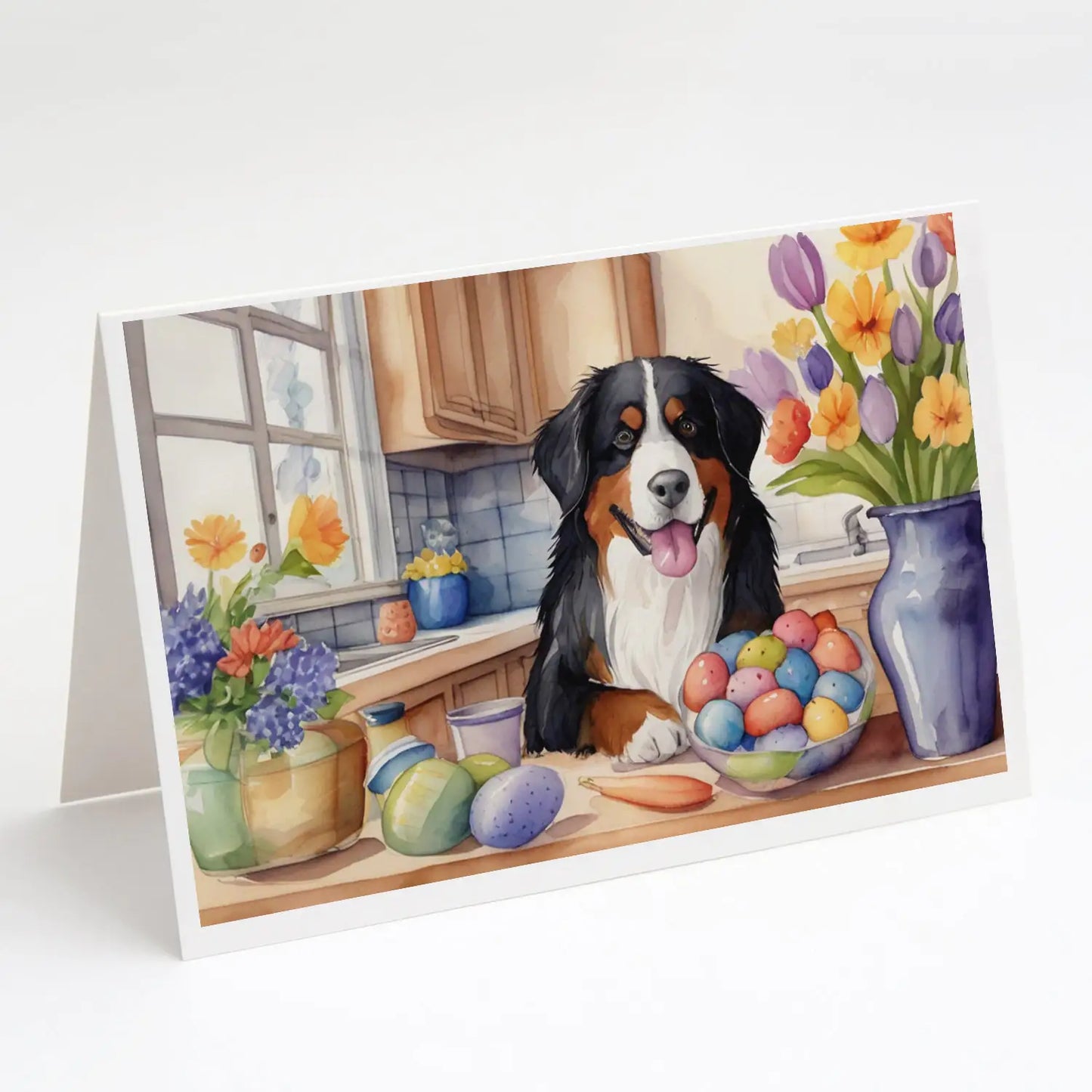 Decorating Easter Bernese Mountain Dog Greeting Cards Pack of 8
