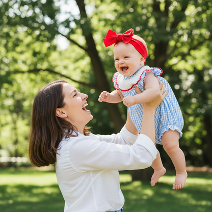 Baby Girls Independence Day Outfit 4th Of July American Flag Embroidery Smocked Bubble Romper With Headband