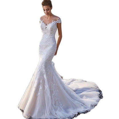 Princess Bride Mermaid White Trailing Backless Lace Wedding Dress