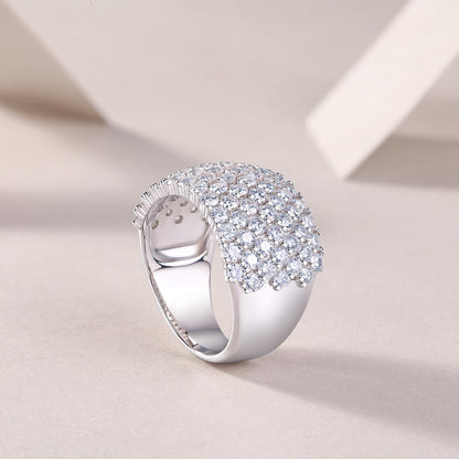 Multiple Row Diamond Wide Rings, Moissanite Rings, Luxury Fashion Silver Rings