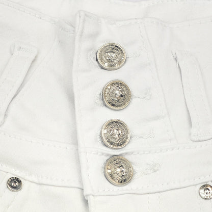 White High Waist Button Shorts Slim Fit Stretch Denim Bling Pocket Hot Girl Summer Look Club Chic Curve Flattering Pants For Women