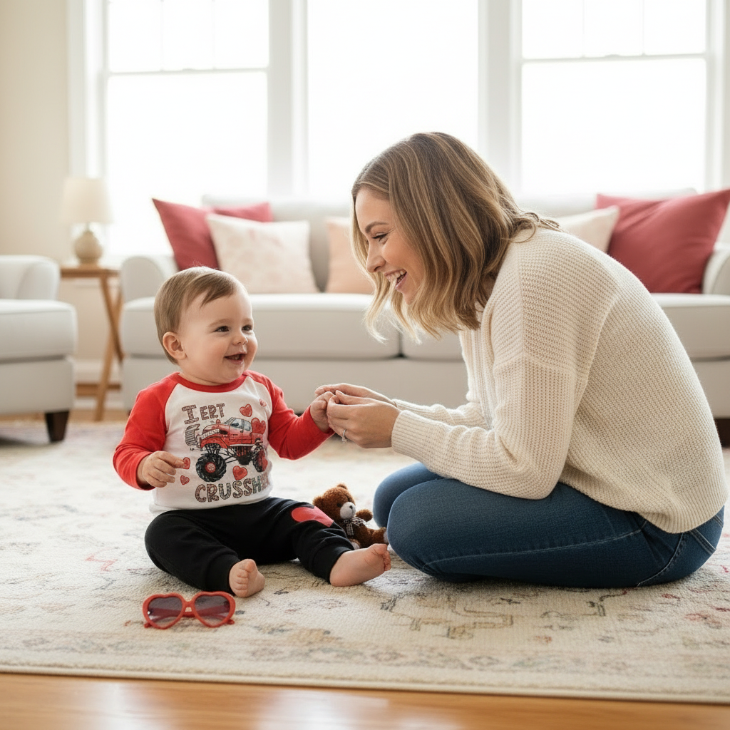 2pcs Baby Boy's 'Heart Crusher' Print Valentine's Day Set, Long Sleeve T Shirt Top & Black Heart Print Pants