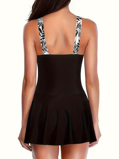 Women's Sexy One-piece Swimsuit With Striped Print, Crisscross Straps And Open Back. Vacation Style.