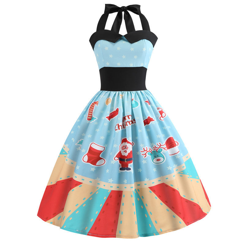 kids' Christmas Print Halter Waist Halter neck Dress