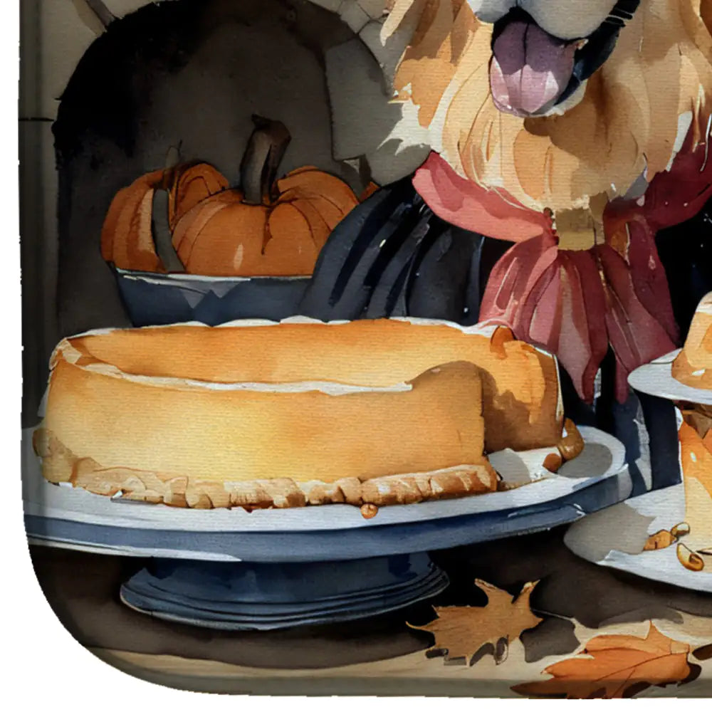 Golden Retriever Fall Kitchen Pumpkins Dish Drying Mat