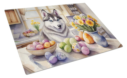 Decorating Easter Siberian Husky Glass Cutting Board