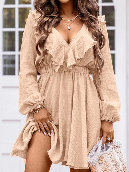 High Waist Depth V-neck Flounce Skirt