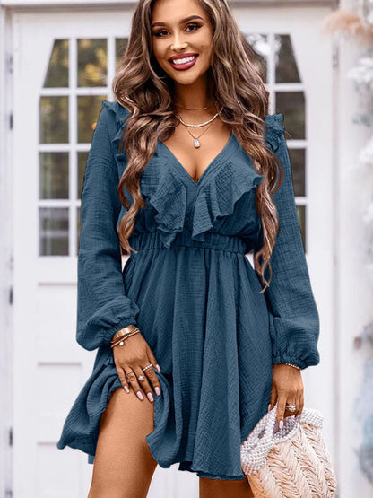 High Waist Depth V-neck Flounce Skirt