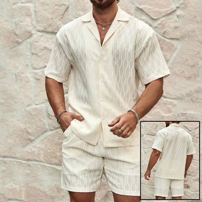 Men Tracksuits Summer Fashion Solid Loose Casual Two Pieces Lapel Button Shirt Shorts All-match Outfits