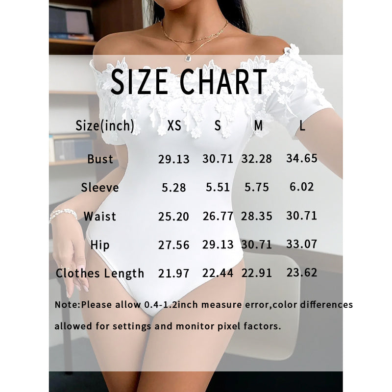 Women's Off Shoulder Short Sleeve Bodysuit Sexy Lace Bodycon Top