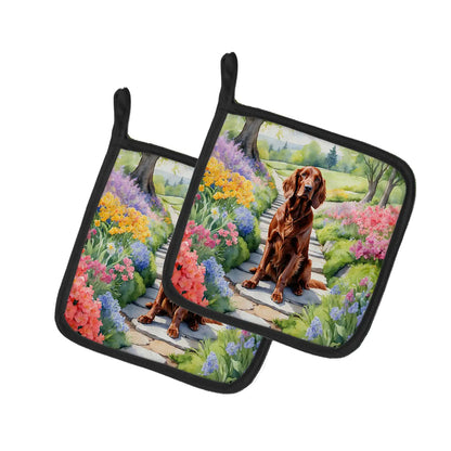 Irish Setter Spring Path Pair of Pot Holders
