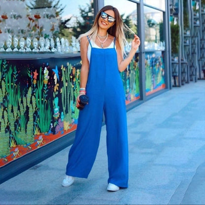 Plus Size Women's Solid Color Casual Jumpsuit - Sleeveless Romper With Pockets