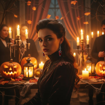 Halloween Ins Style Red Bat Spider Retro Earrings Jewelry