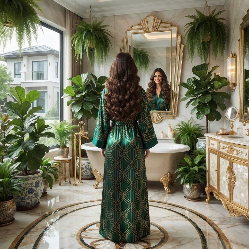 Invisible halo hair extension, long wavy dark brown hair worn down
