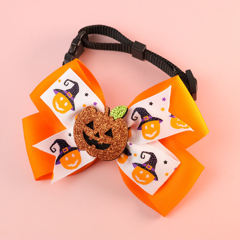 Pet Cat Dog Pumpkin Bow Tie Big Bell Decorations