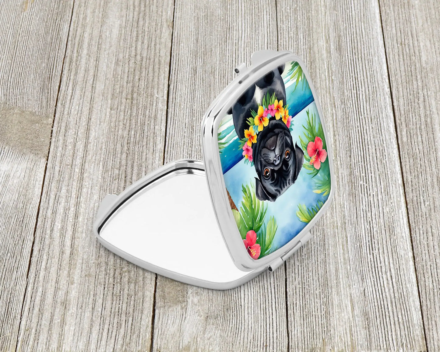Black Pug Luau Compact Mirror