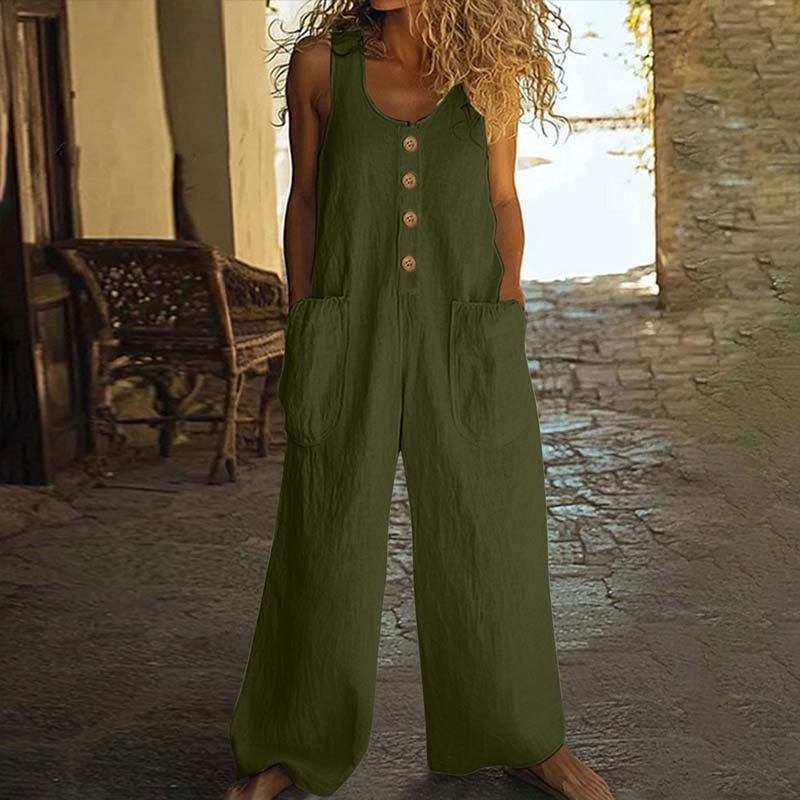 Women's Elegant Wide-Leg Jumpsuit - Button Front Formal & Casual Romper, Lightweight Wear