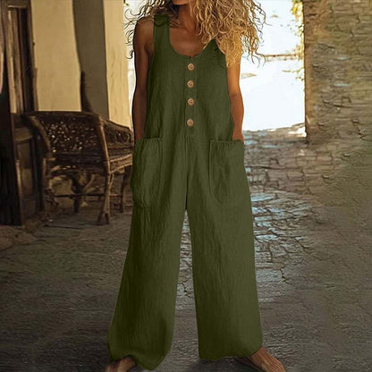 Women's Elegant Wide-Leg Jumpsuit - Button Front Formal & Casual Romper, Lightweight Wear
