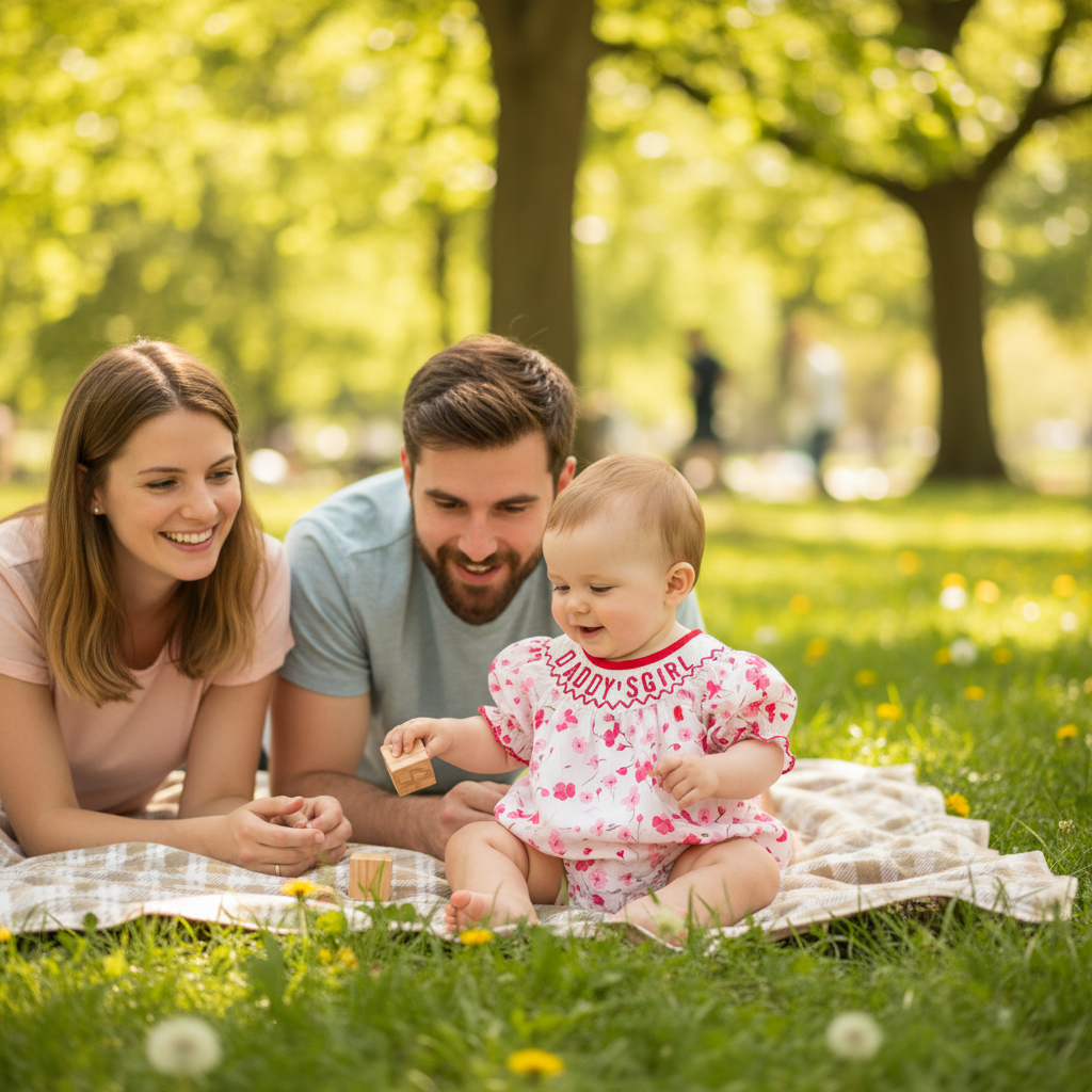 Infant Floral Smocked Romper 'DADDY'S Girl' Embroidery Short Sleeve Crew Neck Adorable Princess Party Bodysuit