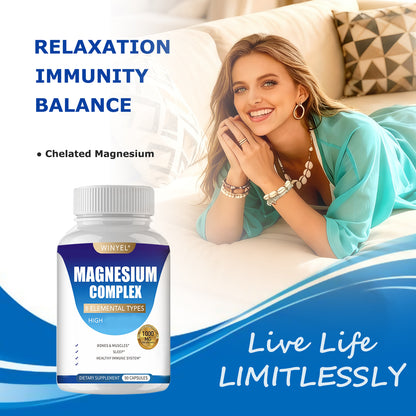 Magnesium complex dietary supplement capsule bottle