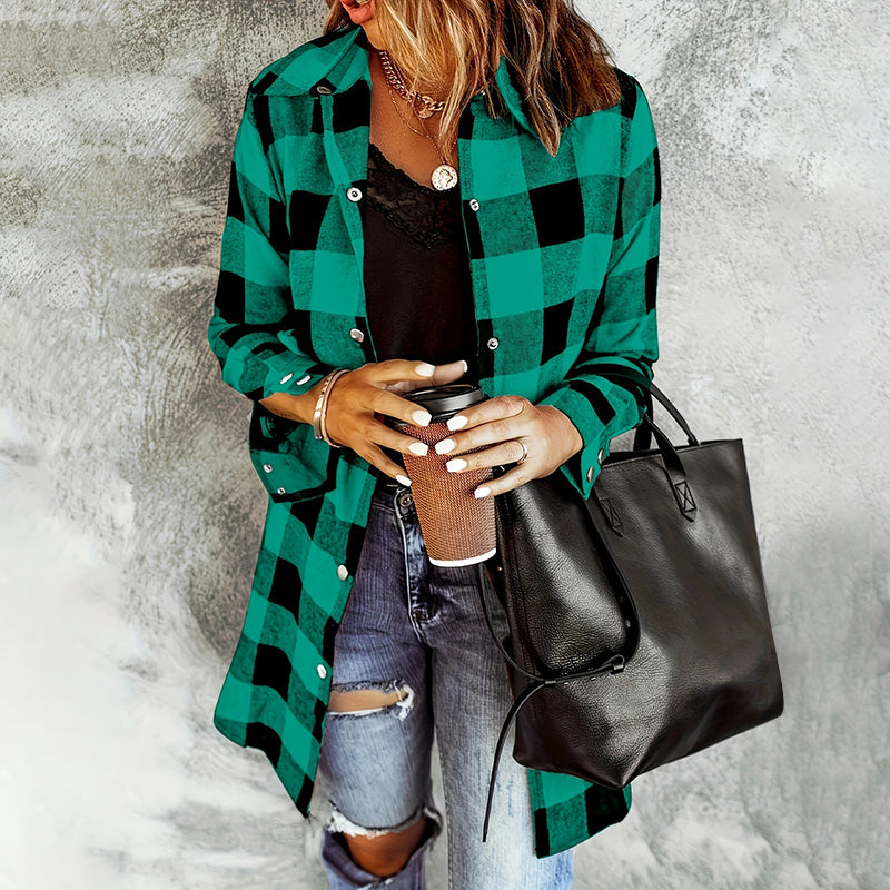 Women's Long Sleeve Plaid Print Button Front Casual Shirt