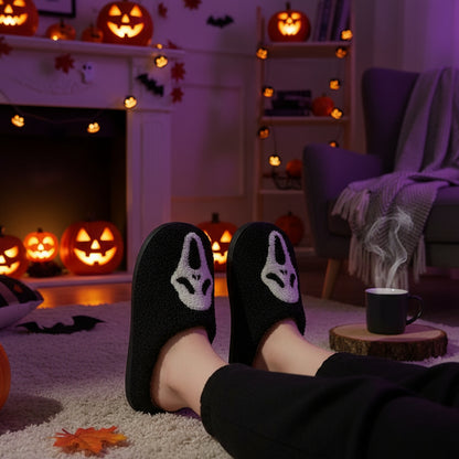 Halloween Skull Cartoon Print  Warm Winter, For Men Women Home Shoes Indoor Cotton Slippers